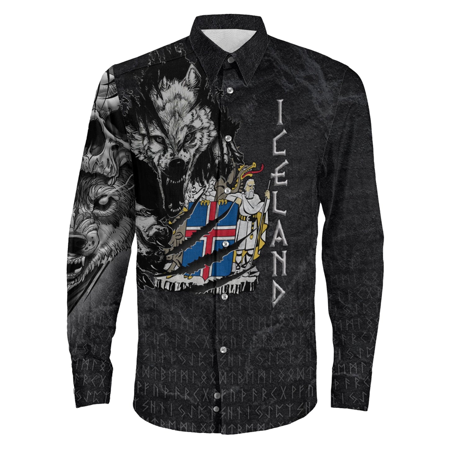 Iceland Wolf Viking Long Sleeve Button Shirt
