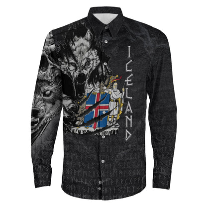 Iceland Wolf Viking Long Sleeve Button Shirt