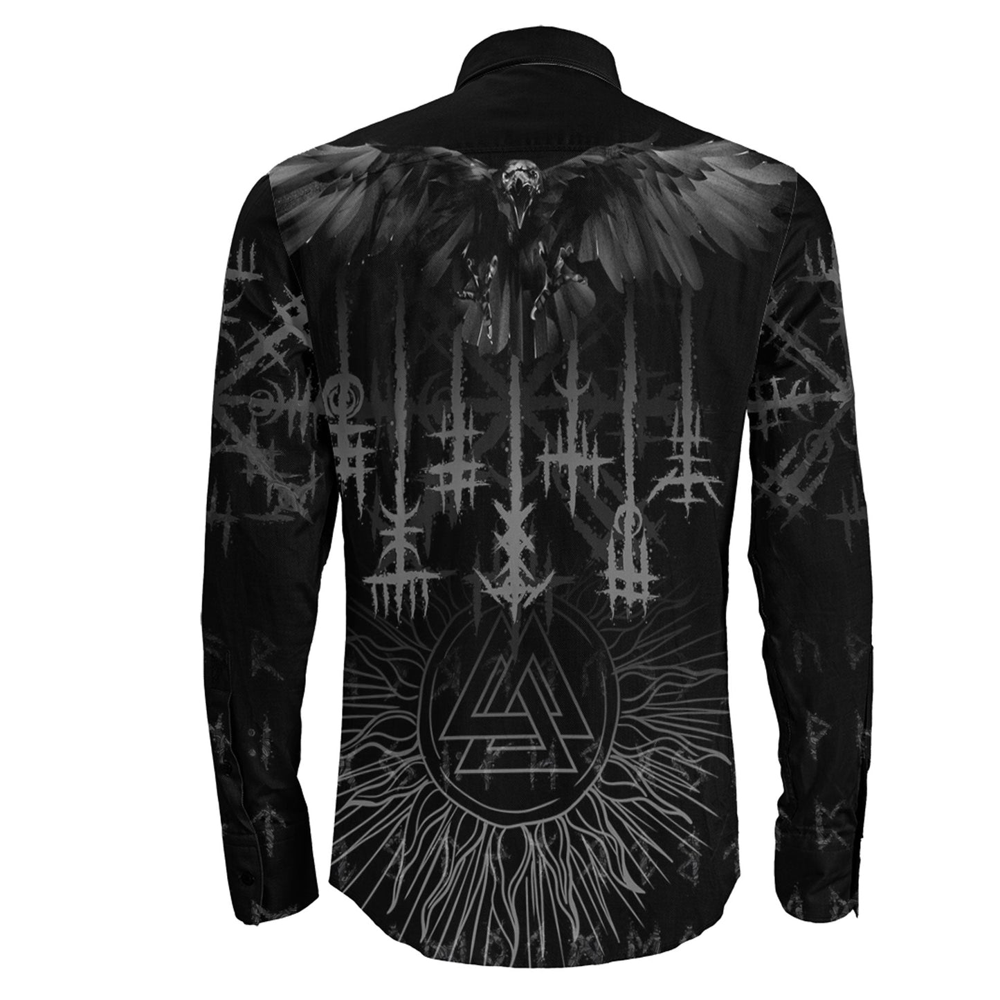 Raven and Valknut Long Sleeve Button Shirt