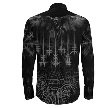 Raven and Valknut Long Sleeve Button Shirt