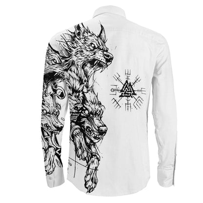 Viking Hell Wolf and Valknut Long Sleeve Button Shirt