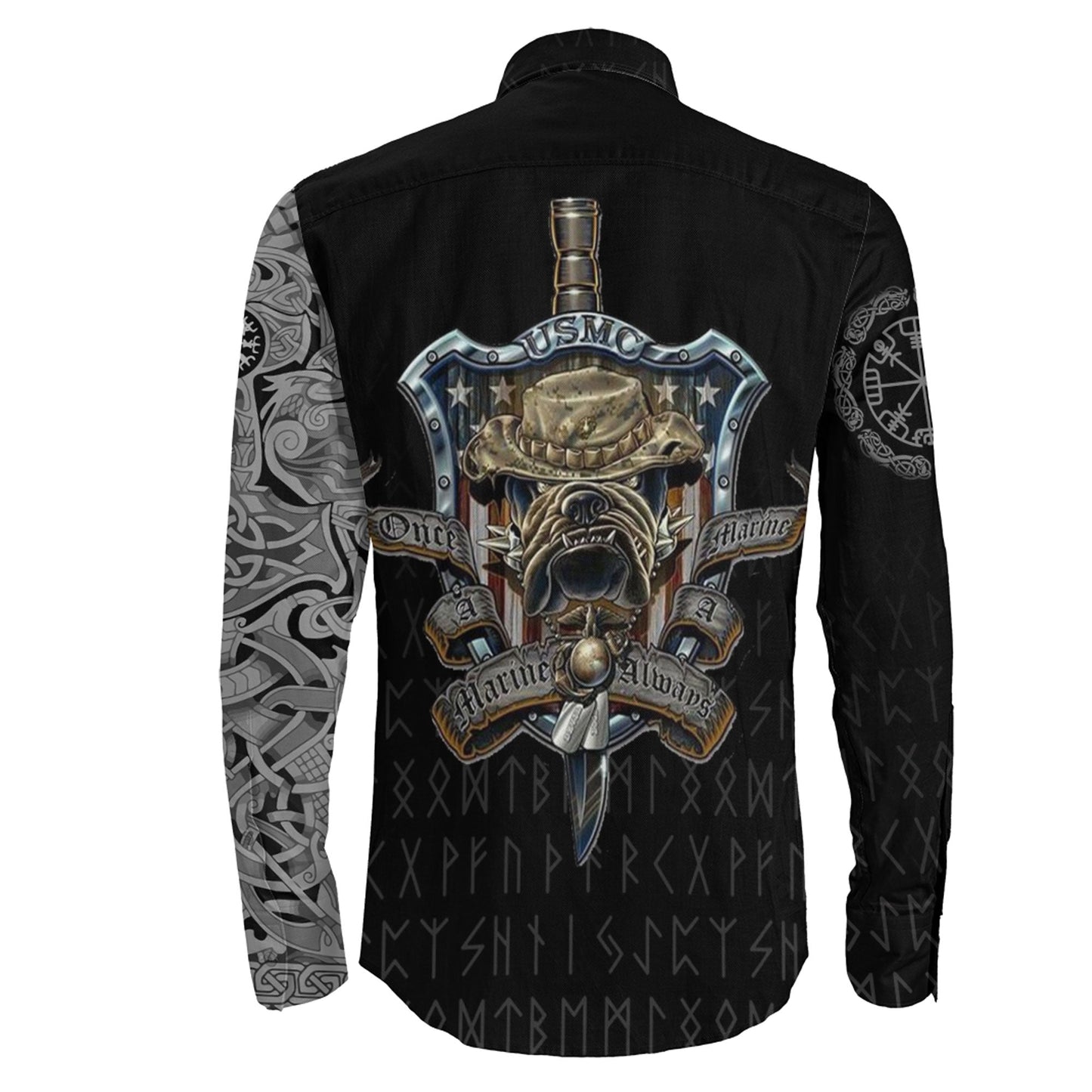 Long Sleeve Button Shirt - The Raven Of Odin Tattoo Army 