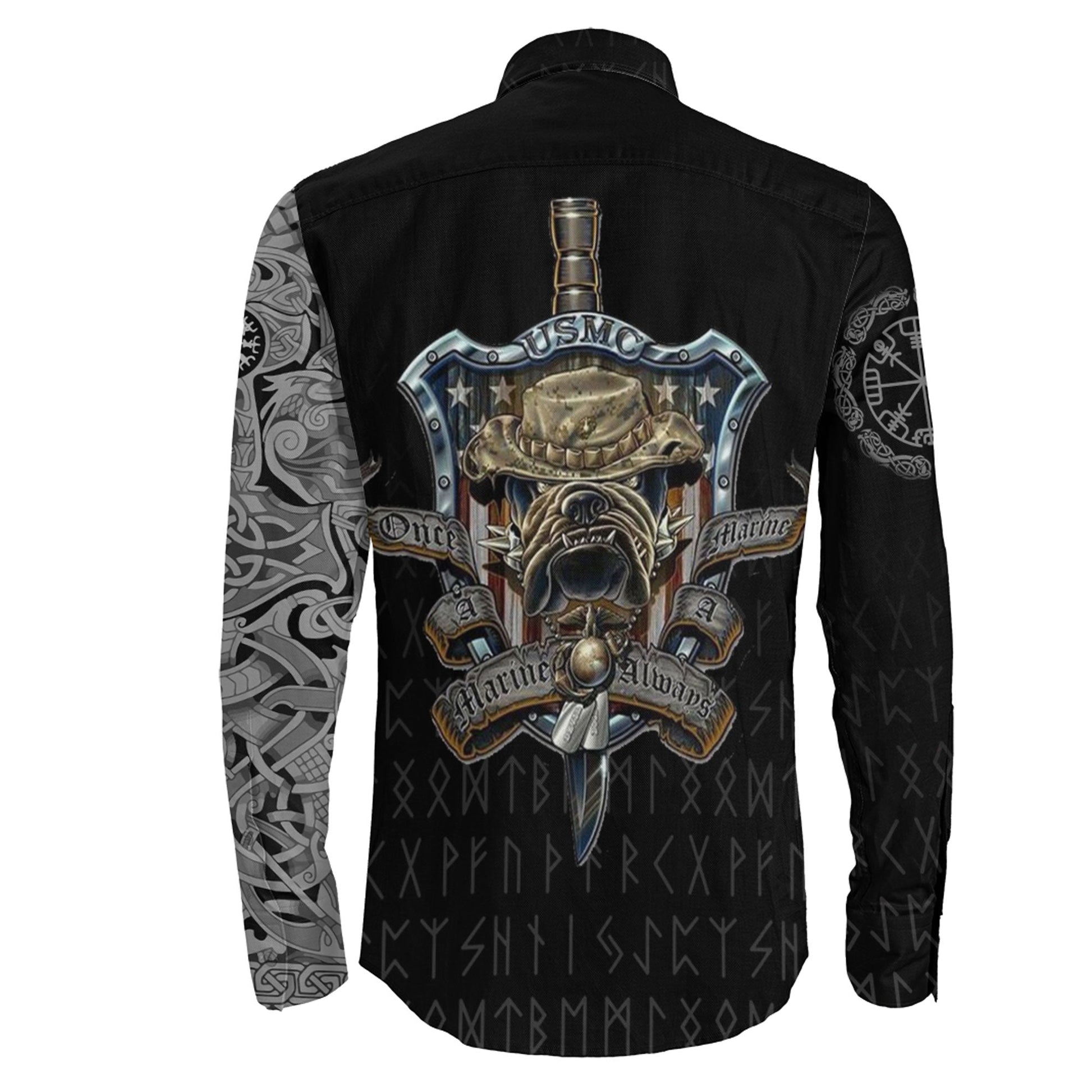 Long Sleeve Button Shirt - The Raven Of Odin Tattoo Army 