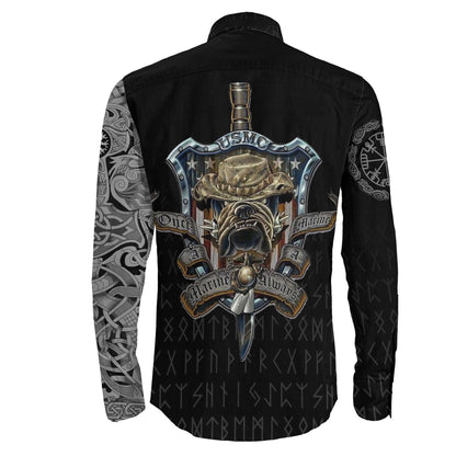 Long Sleeve Button Shirt - The Raven Of Odin Tattoo Army 