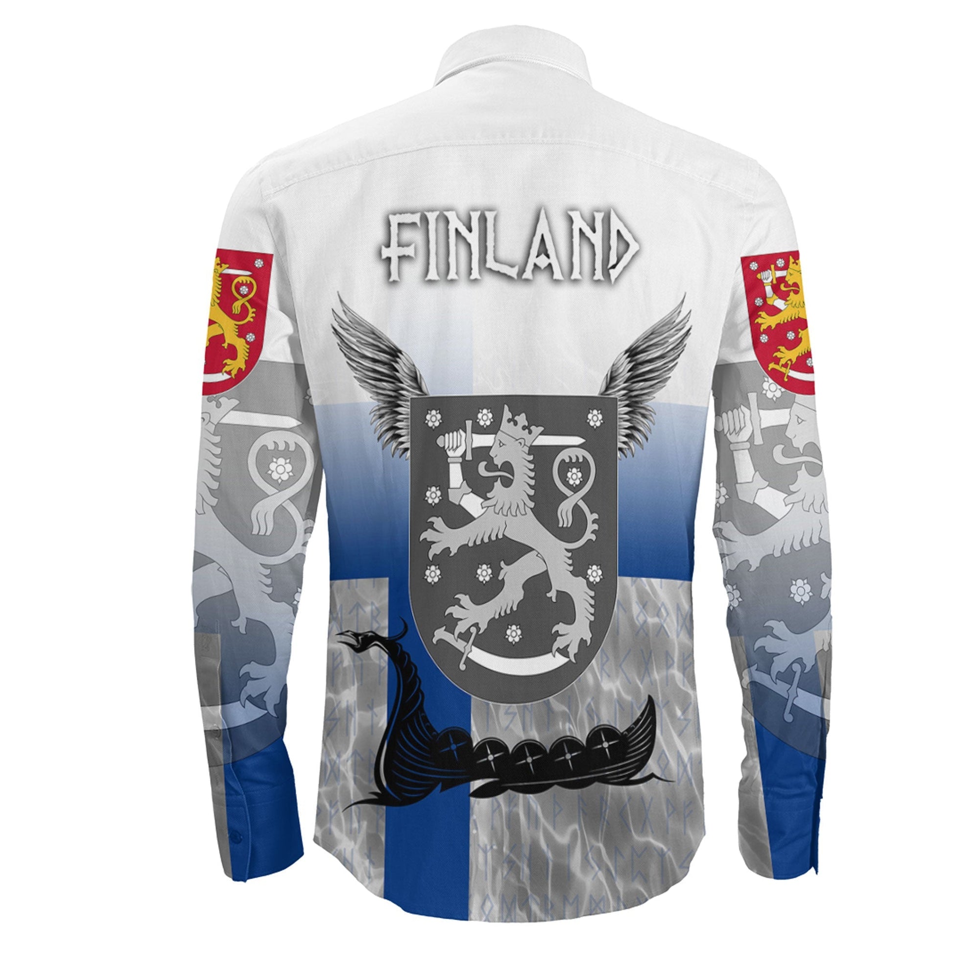 Finland Raven Drakkar and Skull Long Sleeve Button Shirt