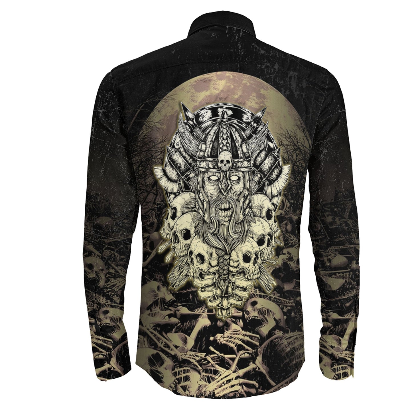 Viking Warrior Old and Skull Long Sleeve Button Shirt