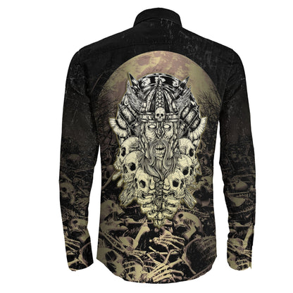 Viking Warrior Old and Skull Long Sleeve Button Shirt