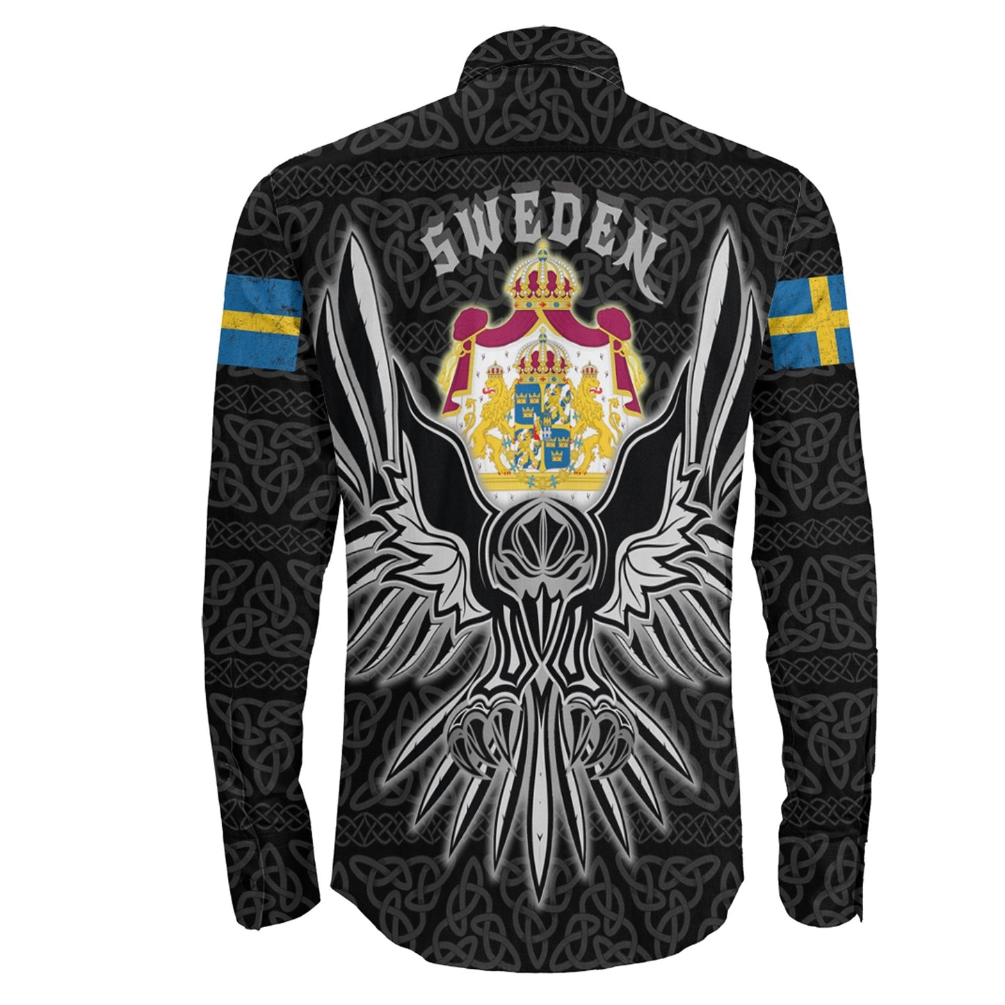 VikingStyle Clothing -Sweden Raven Viking Long Sleeve Button Shirt