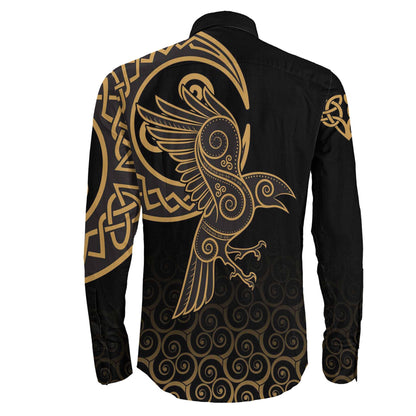 Raven Celtic Triskele Style Long Sleeve Button Shirt
