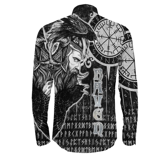Odin Hugin and Munin Vegvisir Style Long Sleeve Button Shirt