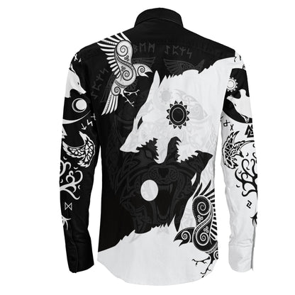 Raven Viking Skoll and Hati Black and White Long Sleeve Button Shirt