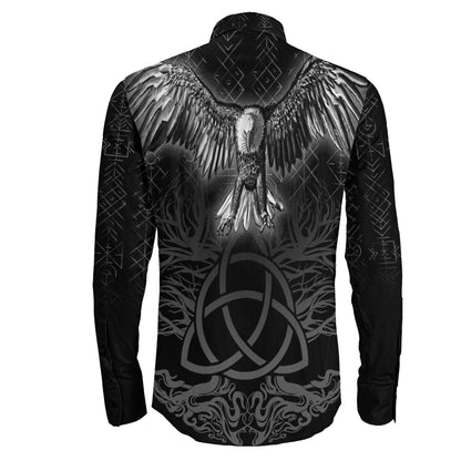 VikingStyle Clothing -Raven Tree Cletic Long Sleeve Button Shirt