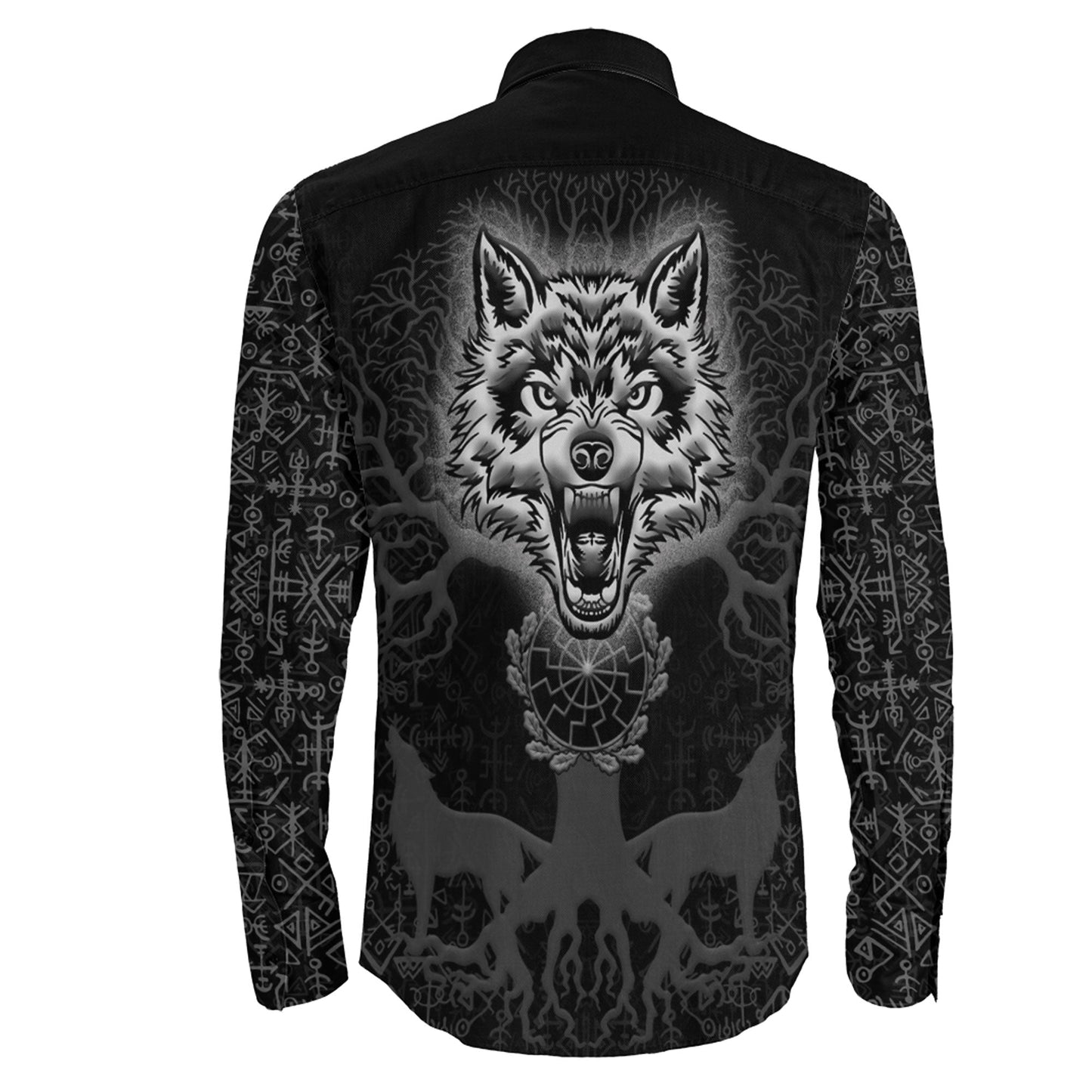 Tree And Wolf viking Long Sleeve Button Shirt