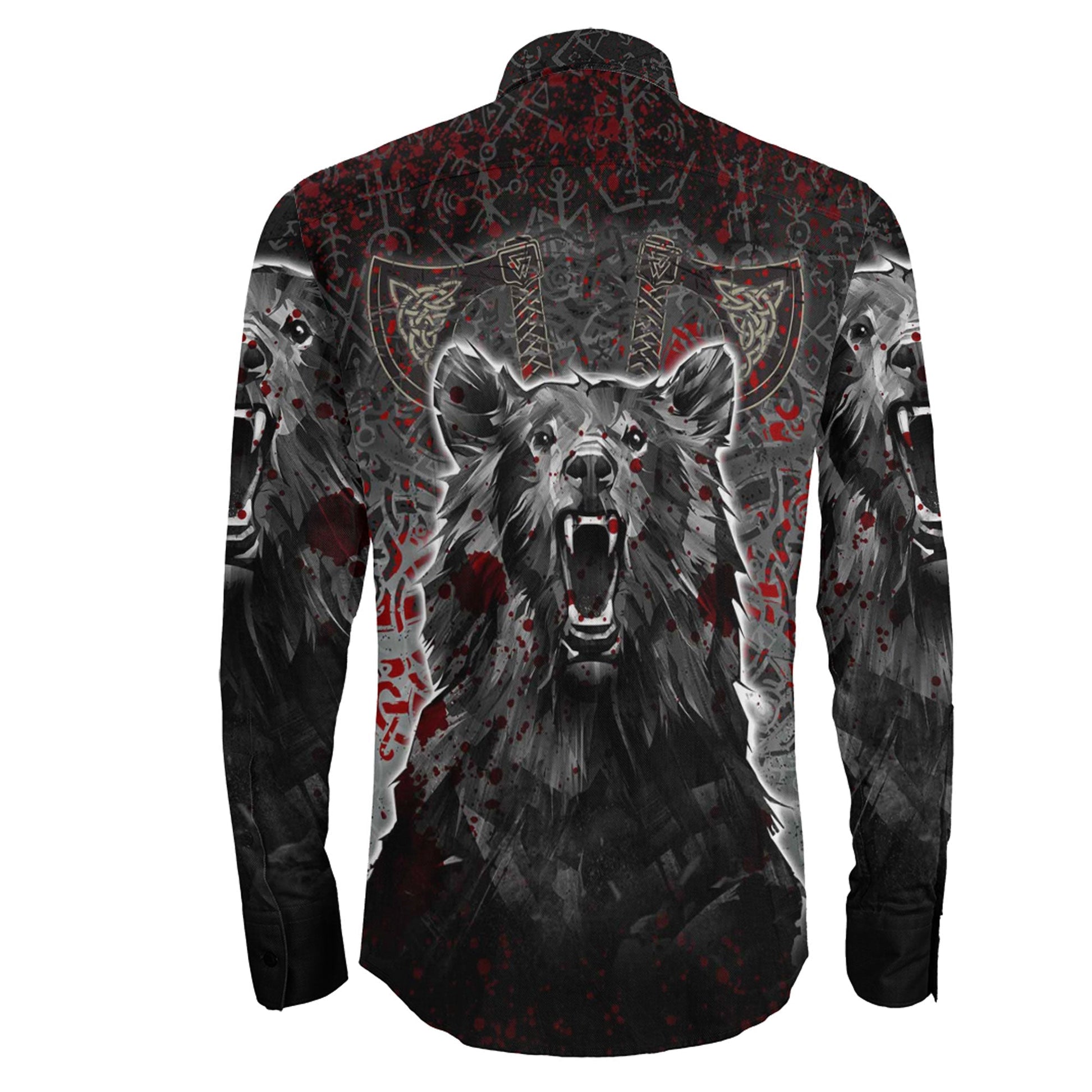 Viking Berserker Bear Blood Long Sleeve Button Shirt