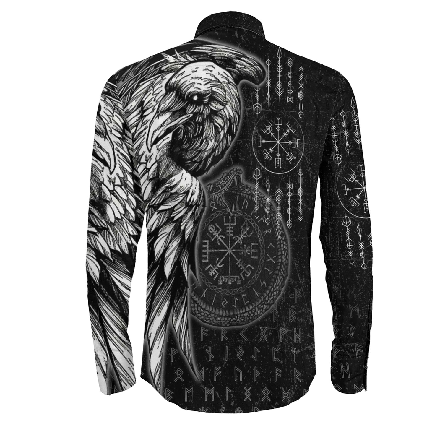 Raven and Ouroboros Brush Style Long Sleeve Button Shirt