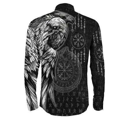 Raven and Ouroboros Brush Style Long Sleeve Button Shirt