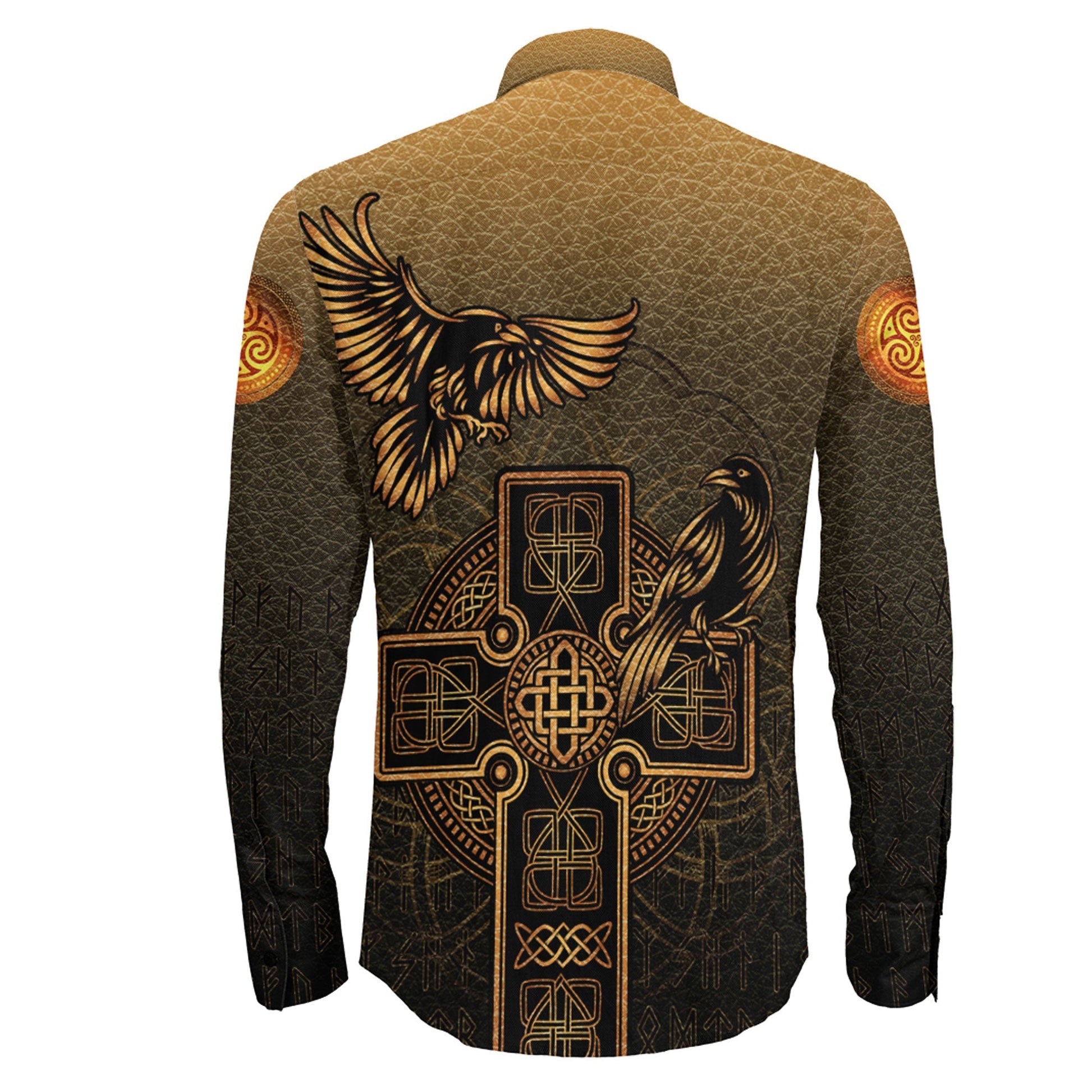 Hugin and Munin Gold Leather Background Long Sleeve Button Shirt