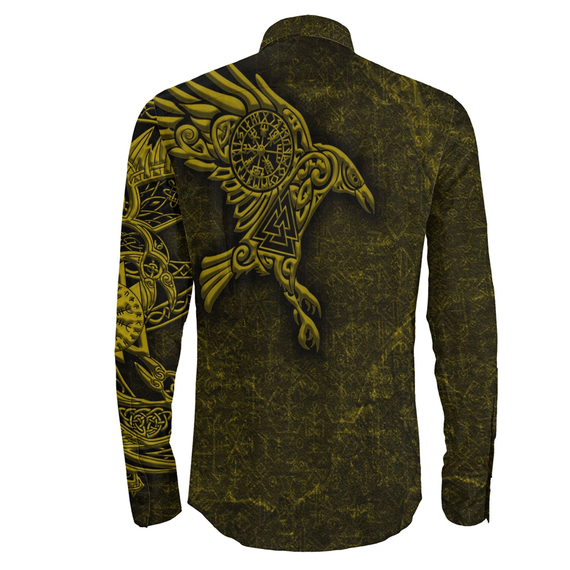 Raven Vegvisir Gold Viking Long Sleeve Button Shirt