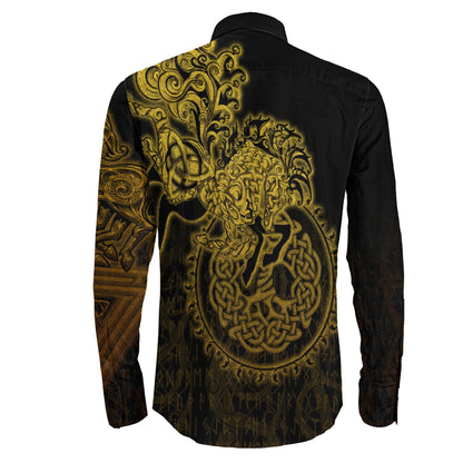 VikingStyle Clothing -Sleipnir Gold Viking Long Sleeve Button Shirt