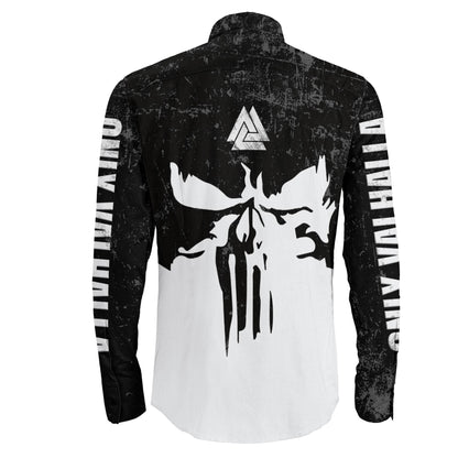 Skull Valknut Brush Long Sleeve Button Shirt