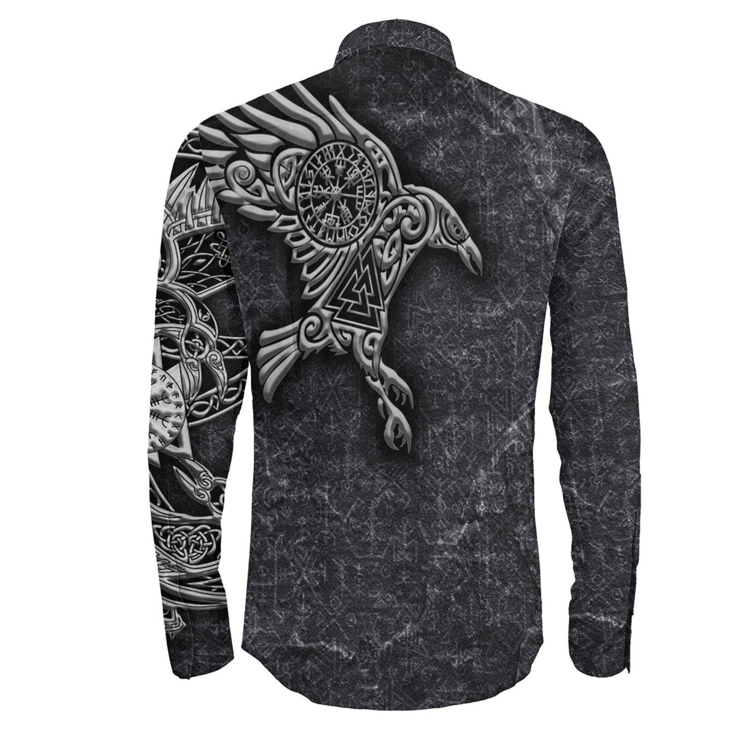 Raven Vegvisir Custum Viking Long Sleeve Button Shirt