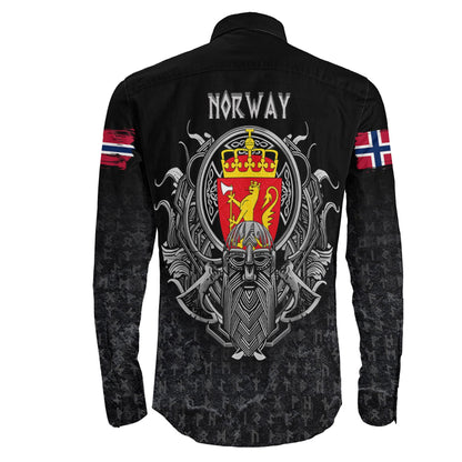 Norway Raven Odin Viking Country Long Sleeve Button Shirt