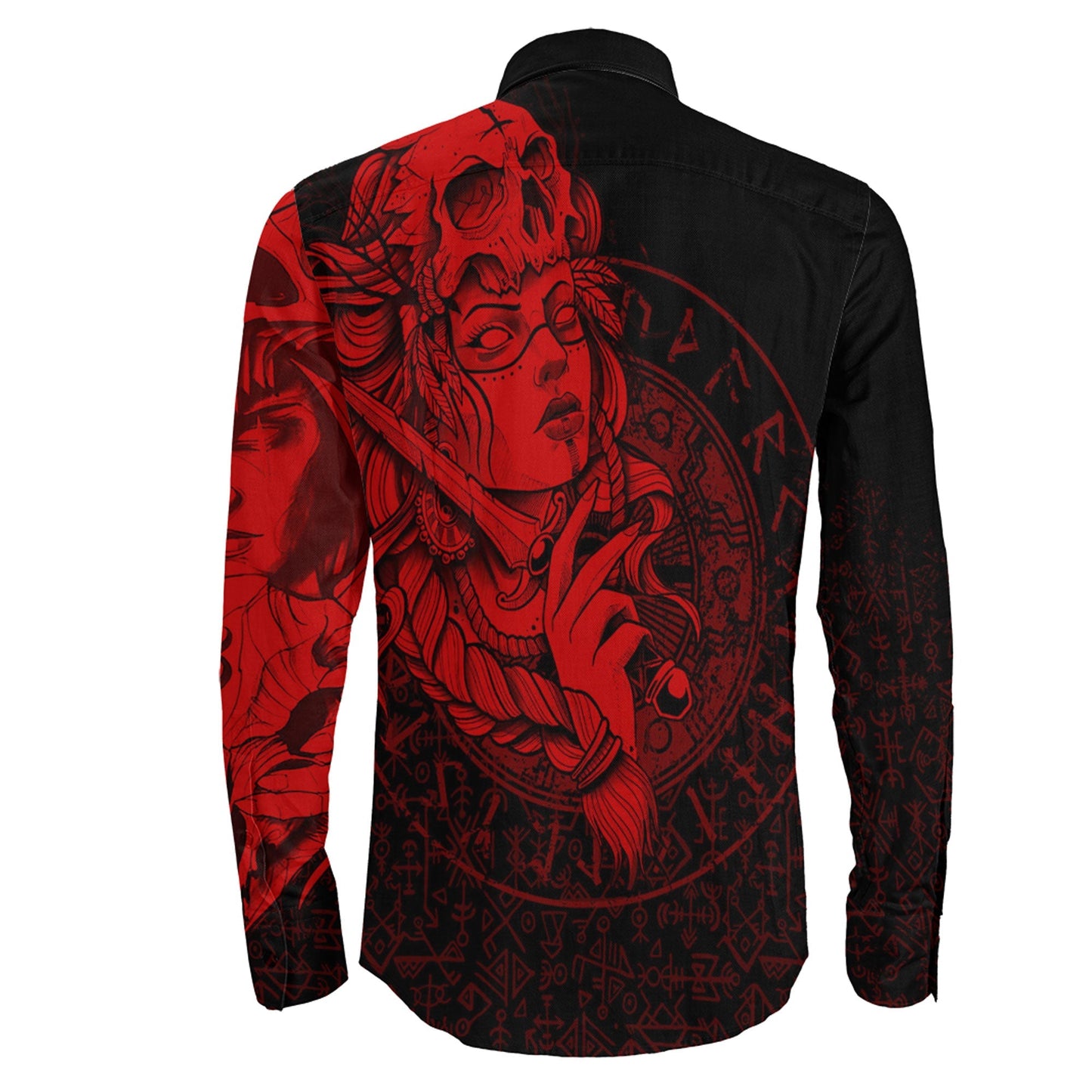 Valkyries Skull Red Long Sleeve Button Shirt