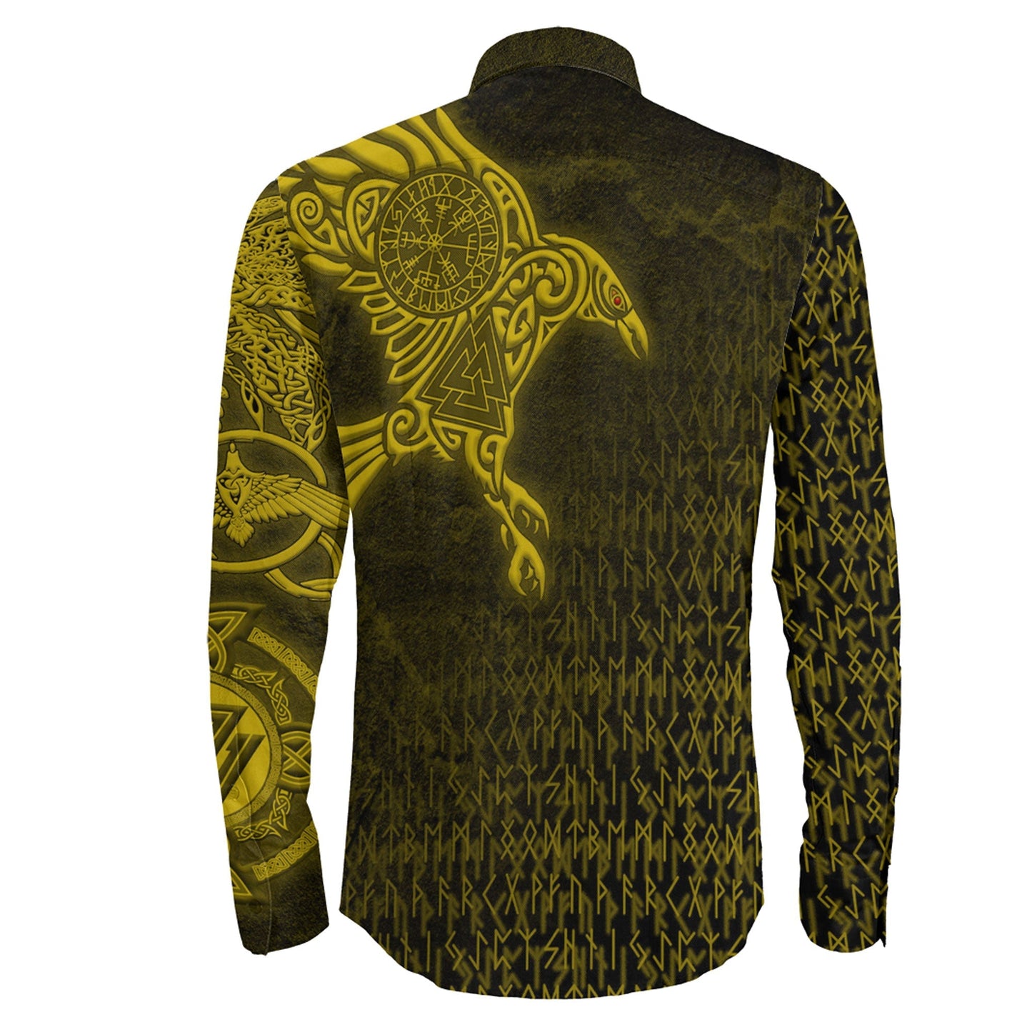 Raven Symbol Gold Viking Long Sleeve Button Shirt