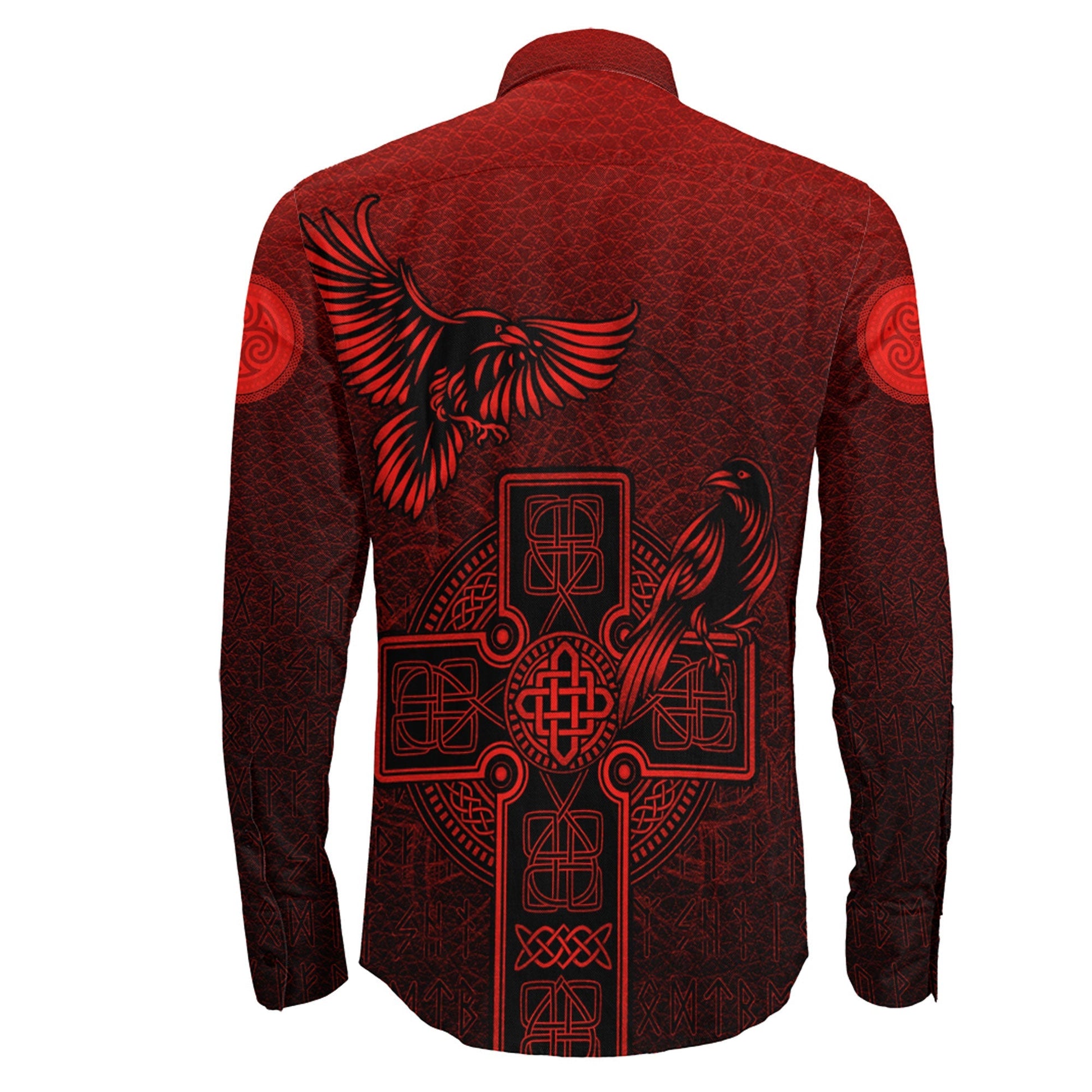 Hugin and Munin Red Leather Background Long Sleeve Button Shirt