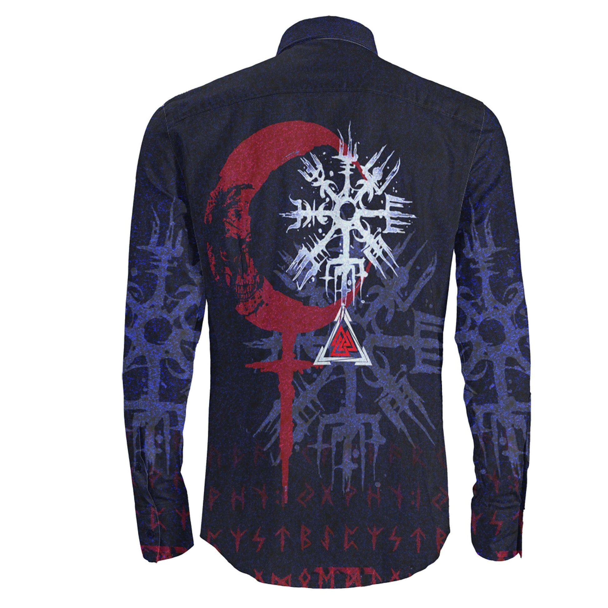 Viking Owl Skull Blood Blue Style Long Sleeve Button Shirt