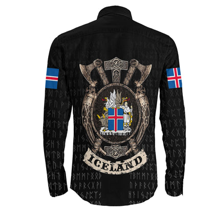 VikingStyle Clothing -Viking Iceland Shield Long Sleeve Button Shirt A31