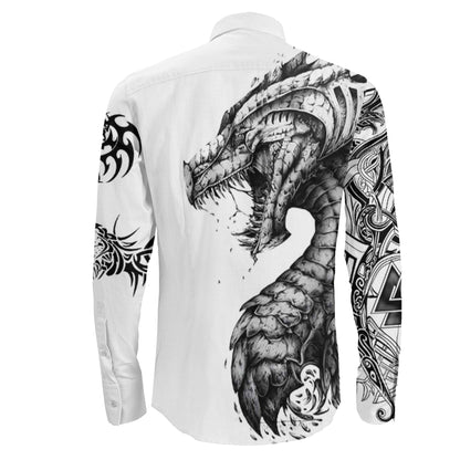 Dragon White Celtic Warship Long Sleeve Button Shirt
