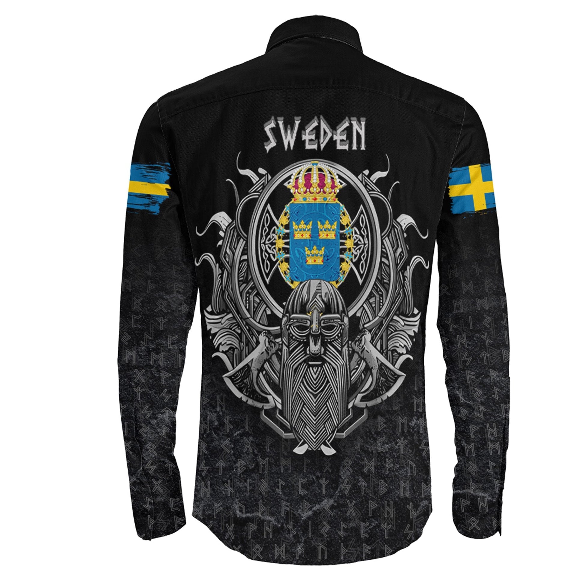 Sweden Raven Odin Viking Country Long Sleeve Button Shirt