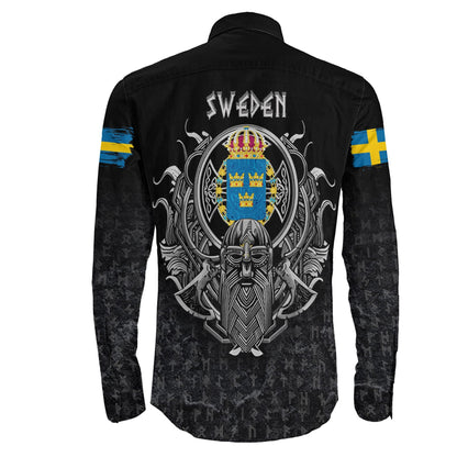 Sweden Raven Odin Viking Country Long Sleeve Button Shirt