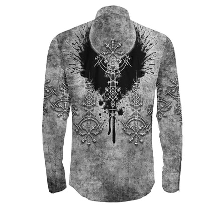 Bird Wing Viking Symbol Long Sleeve Button Shirt