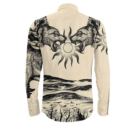 Viking Wolf Skoll Vintage Style Long Sleeve Button Shirt