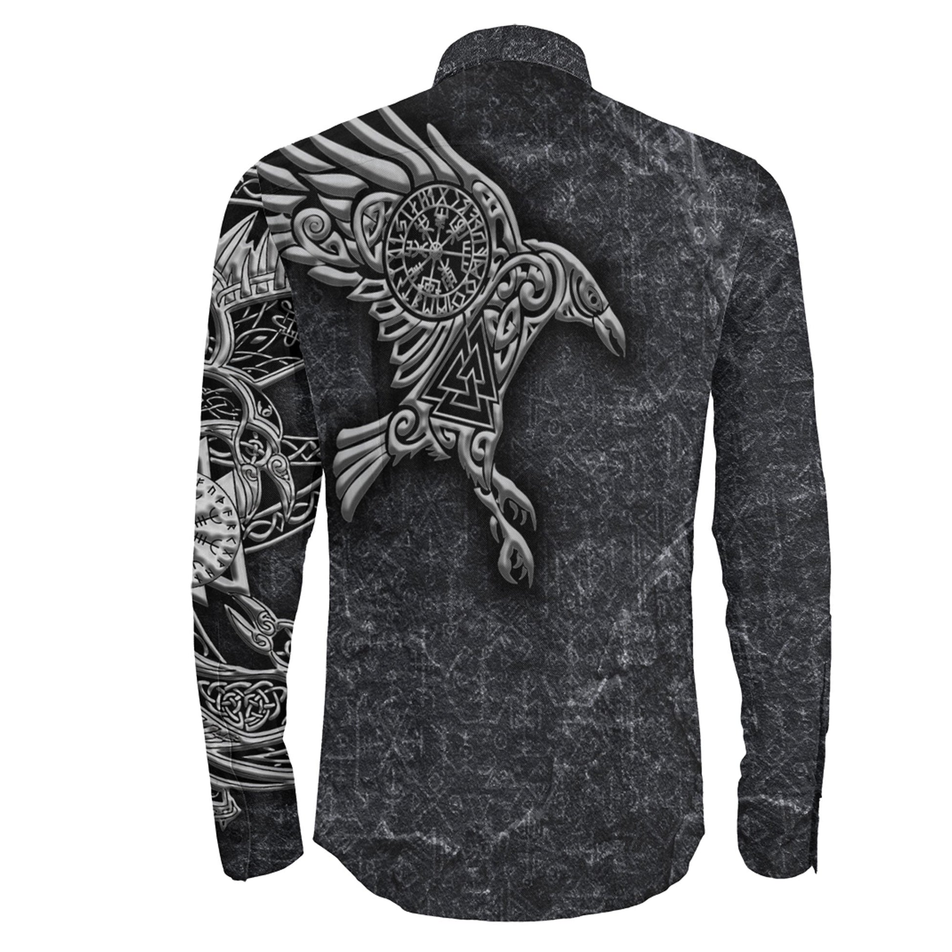 Raven Vegvisir Viking Long Sleeve Button Shirt