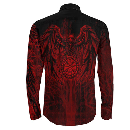 Vegvisir Raven Red Viking Long Sleeve Button Shirt