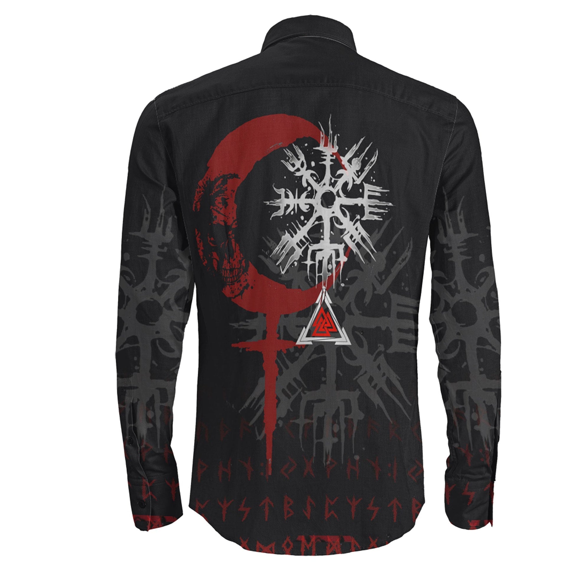 Viking Owl Skull Blood Style Long Sleeve Button Shirt