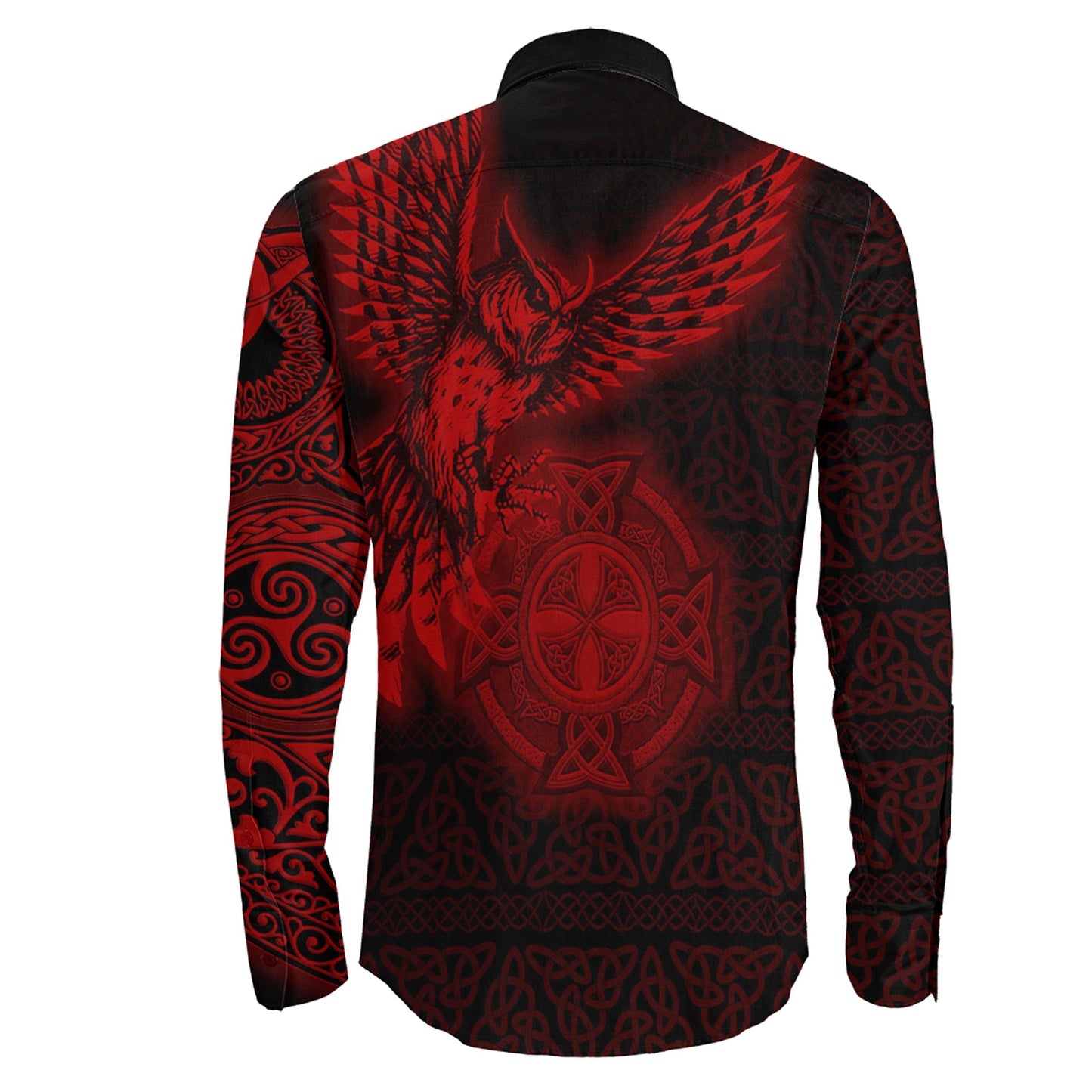 Owl Symbol Red Viking Long Sleeve Button Shirt