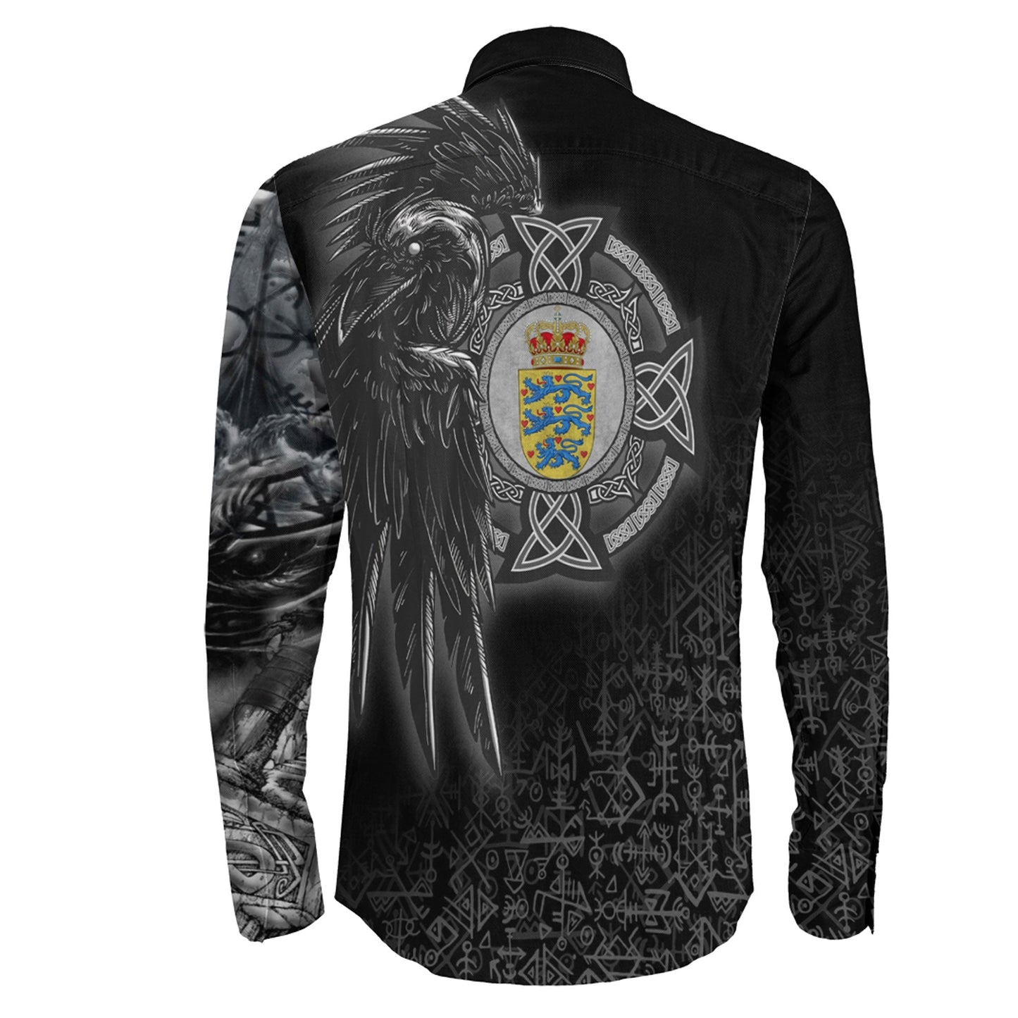 Denmark Raven Viking Long Sleeve Button Shirt