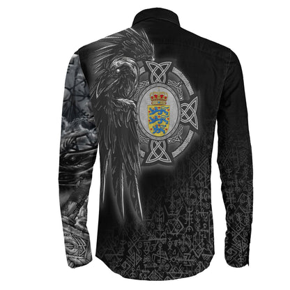 Denmark Raven Viking Long Sleeve Button Shirt