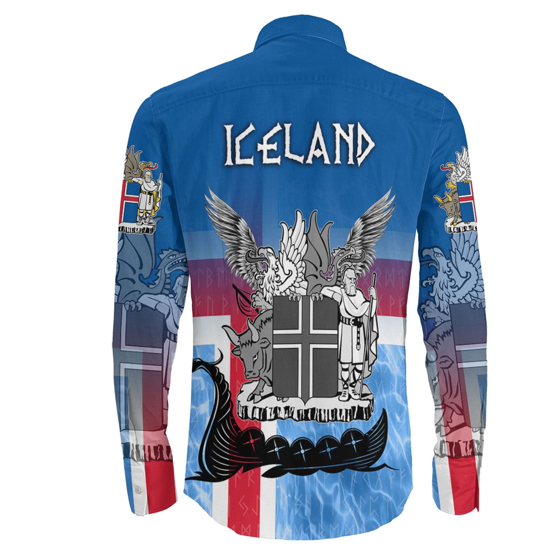 Iceland Raven Drakkar and Skull Long Sleeve Button Shirt
