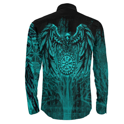Vegvisir Raven Turquoise Viking Long Sleeve Button Shirt