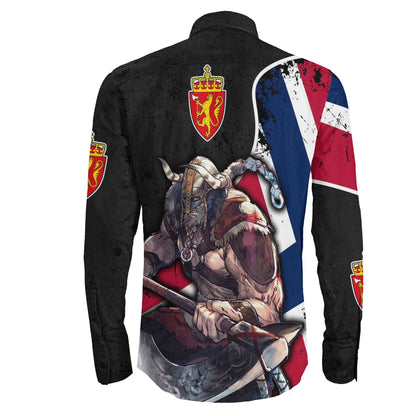VikingStyle Clothing -Norway Warriors Brush Style Long Sleeve Button Shirt