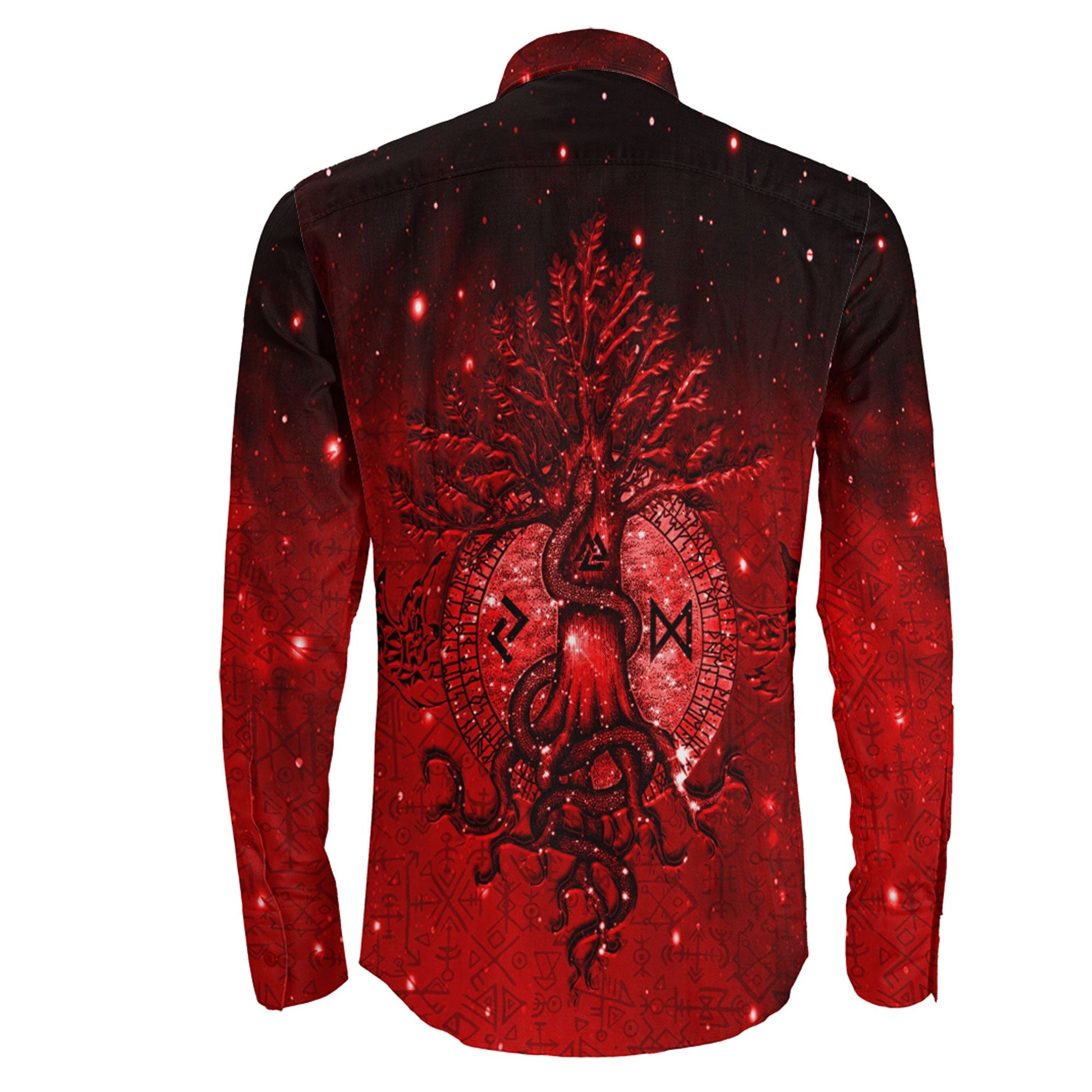 Yggdrasil Viking Red Long Sleeve Button Shirt A31