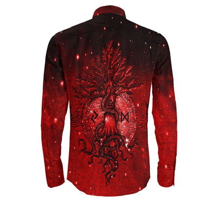 Yggdrasil Viking Red Long Sleeve Button Shirt A31