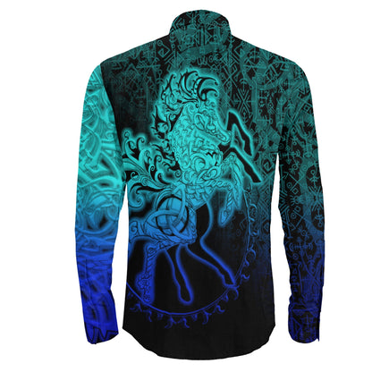VikingStyle Clothing -Sleipnir Special Blue Long Sleeve Button Shirt