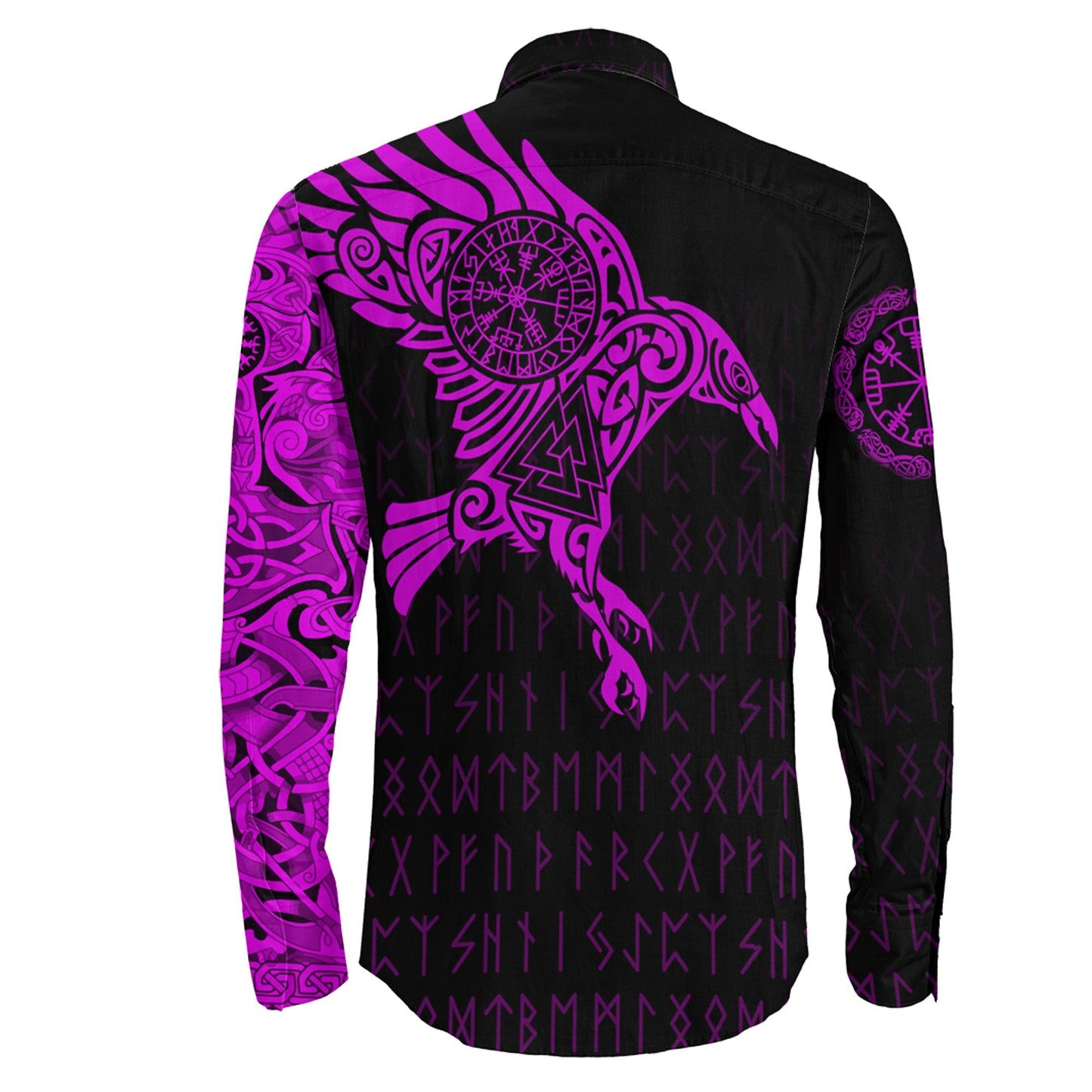 Long Sleeve Button Shirt - The Raven Of Odin Tattoo Pink Version 