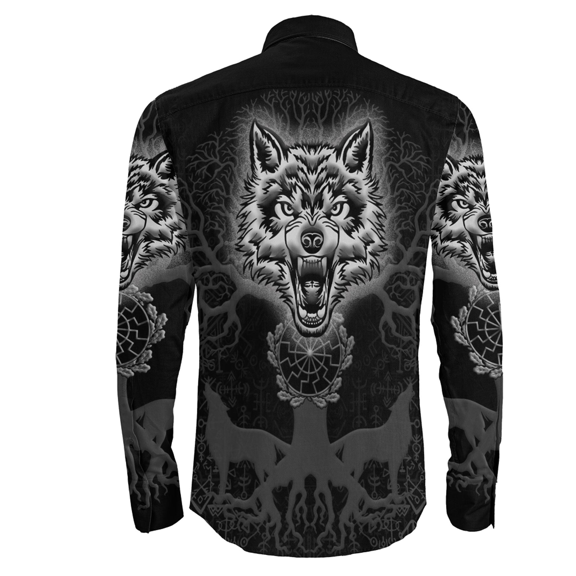 Wolf And Tree viking Long Sleeve Button Shirt